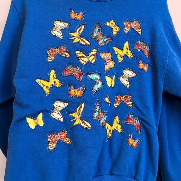 Vintage Jerzees Made In USA Cotton/Polyester Sweater Sweatshirt Blue Butterfly - Picture 3 of 8